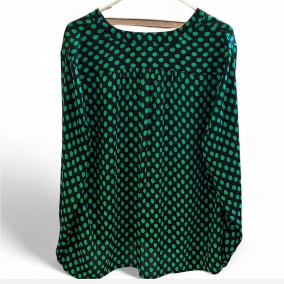 Banana Republic Black and Green Polka Dot Long Sleeve Blouse, Women’s XL - Picture 2 of 6